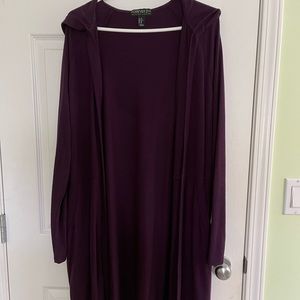 Long length hooded cardigan.